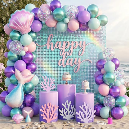 Mermaid Balloons, 12 Inch Pastel Pink Metallic Purple Teal Balloons - Image 4