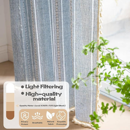 Sutuo Home Blue Boho Curtains for Bedroom Living Room, Semi-Blackout French - Image 2