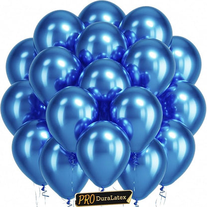 Pro Duralatex Metallic Blue Extra-Thick Balloons 120 Pack 10 inch | Chrome Blue by Bezente