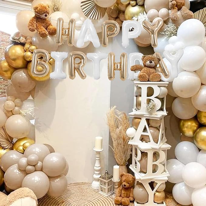 TONIFUL 16 Inch Champagne Gold White Happy Birthday Balloon Banner Decor | - Image 6