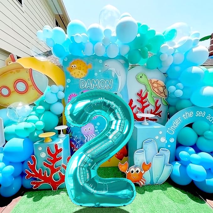 KatchOn Aqua Blue Number 2 Balloon 40 Inch 2nd Birthday Decorations - Image 2