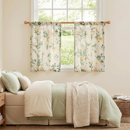 MYSKY HOME Floral Kitchen Curtains 24 Inches Linen Tier Curtains Farmhouse - Image 9