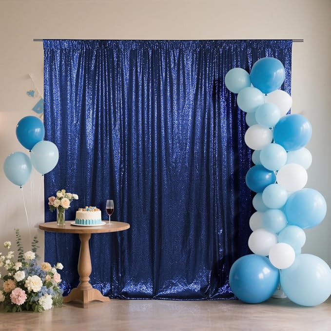 SquarePie 5x7ft Navy Blue Sequin Backdrop, High Density Non-Transparent Glitter by SquarePie