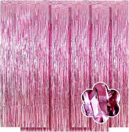 5 Pack Pink Foil Curtain Backdrop 3.2ft x 9.8ft Metallic Tinsel Foil Fringe - Image 8