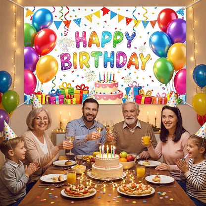 Blulu Happy Birthday Backdrop Banner Sign Poster Large Fabric Glitter Balloon - Image 7