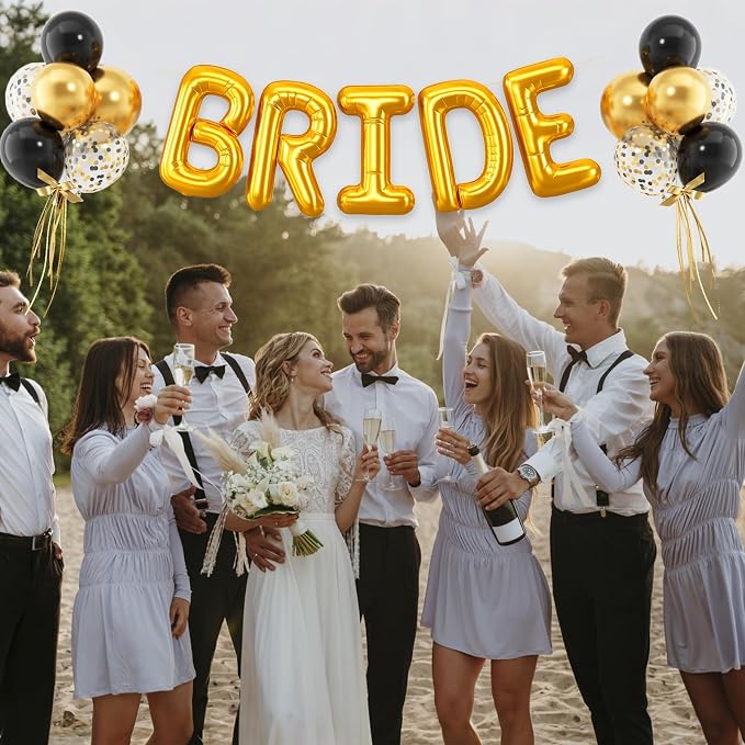 BRIDE Balloons Bachelorette Party Decorations, 16 Inch Metallic Gold Bride - Image 5