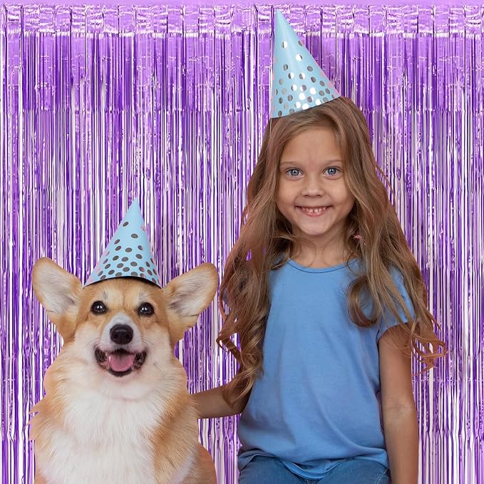 5 Pack Purple Foil Curtain Backdrop 3.2ft x 8.2ft Tinsel Foil Fringe Curtains - Image 6