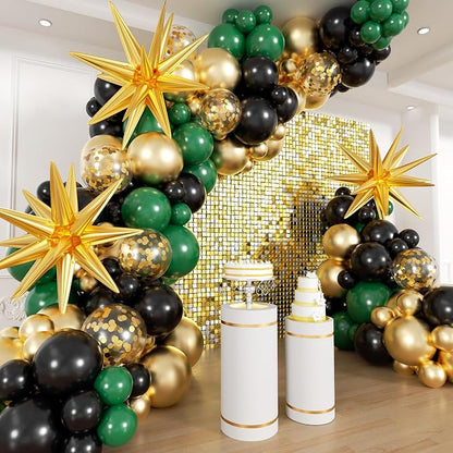Green and Gold Black Balloon Arch Kit by ADOINBY