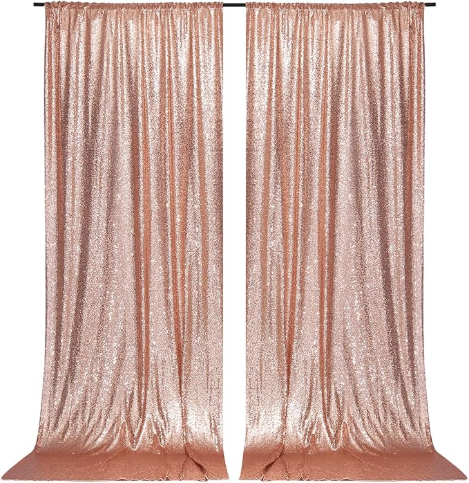PartyDelight Rose Gold Sequin Backdrop Curtains 5x10ft 2 Sparkly Panels | 4 - Image 5