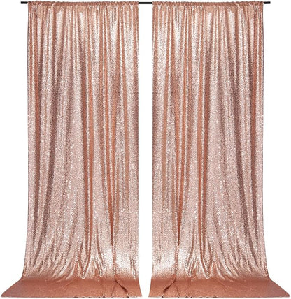 PartyDelight Rose Gold Sequin Backdrop Curtains 5x10ft 2 Sparkly Panels | 4 - Image 5
