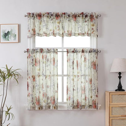 Crushed Sheer Curtains Kitchen Tiers 36 Inch Length 2 Panels, Printed Design - Image 8