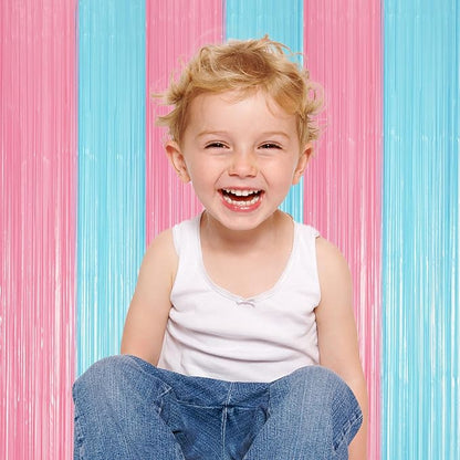 Voircoloria Pastel Blue Pink Fringe Backdrop Curtains, 2 Pack | Tinsel Streamers - Image 6