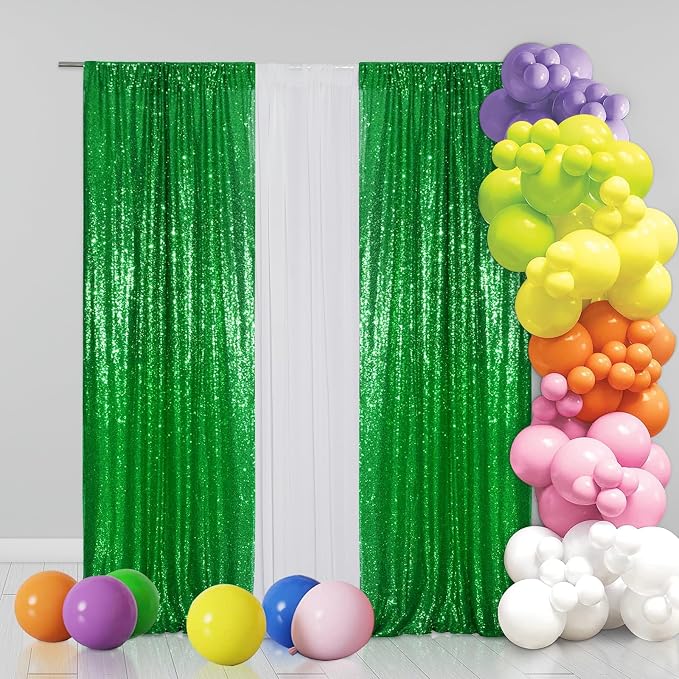 Eternal Beauty Green Sequin Backdrop Curtains, 2 Panels 2x8FT | 3mm Sparkle - Image 4