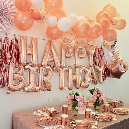 Rose Gold Happy Birthday Balloon Banner, 16 Inch Foil Mylar Happy Birthday - Image 2
