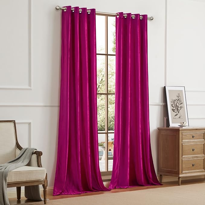 Hot Pink Velvet Blackout Curtains 120 inch - Image 7