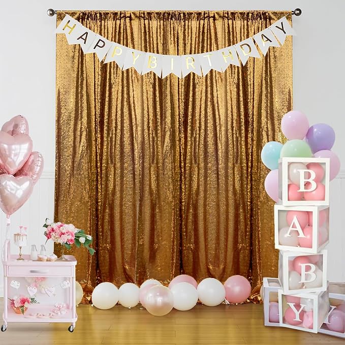 Sugargirl Black Gold Sequin Backdrop Curtain 6 Panels 2FTx8FT Glitter Black - Image 2