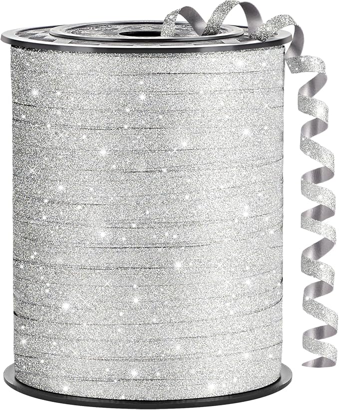 Green Curling Ribbon, 500 Yards, 1/5 Inch | Glitter, by CLUEWR