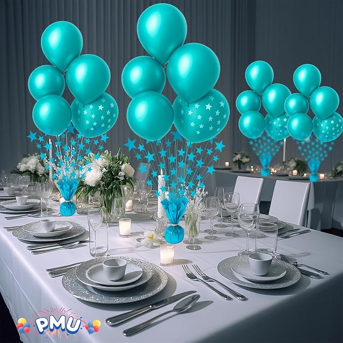 PMU 6 Pack Bursting Star Metallic Foil Spray Centerpiece- Turquoise Balloon - Image 2