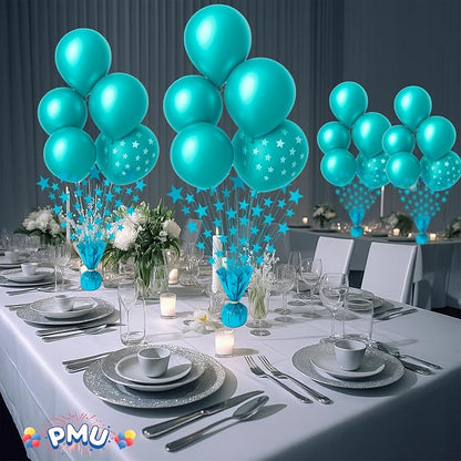 PMU 6 Pack Bursting Star Metallic Foil Spray Centerpiece- Turquoise Balloon - Image 2