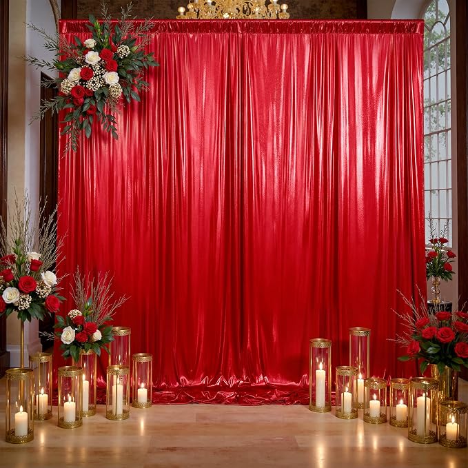20x10ft Thick Red Glitter Backdrop Curtain Panels - Image 8