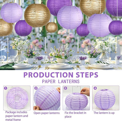 15-Pack Purple Gold Paper Lanterns, Rapunzel Birthday Decorations | 6, 8 & - Image 6