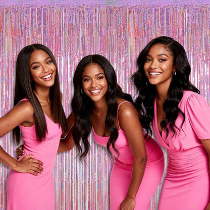 10 Pack Pink Backdrop Curtain 3.2ft x 8.2ft Metallic Tinsel Foil Fringe - Image 5