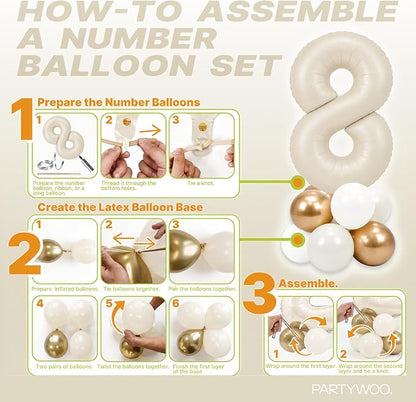 PartyWoo Number Balloons 40 Inch White Number 8 Kit 25pcs - Image 7