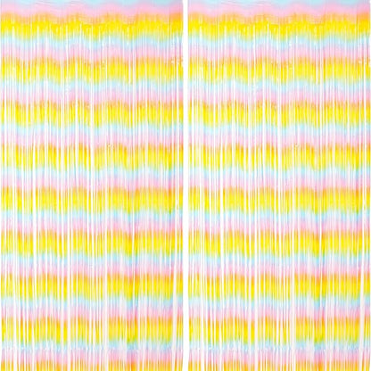 Voircoloria Pastel Foil Fringe Backdrop Curtains, 2 Pack | Tinsel Streamers by Voircoloria