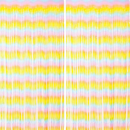 Voircoloria Pastel Foil Fringe Backdrop Curtains, 2 Pack | Tinsel Streamers by Voircoloria