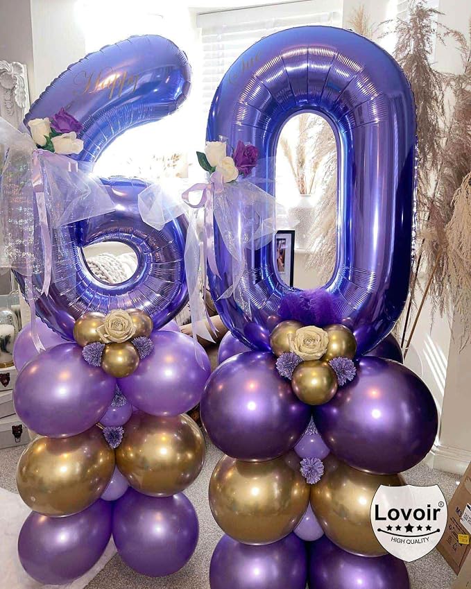 Purple 60 Number Balloons, 40 Inch Giant Number 60 Balloons Foil Mylar Helium - Image 3