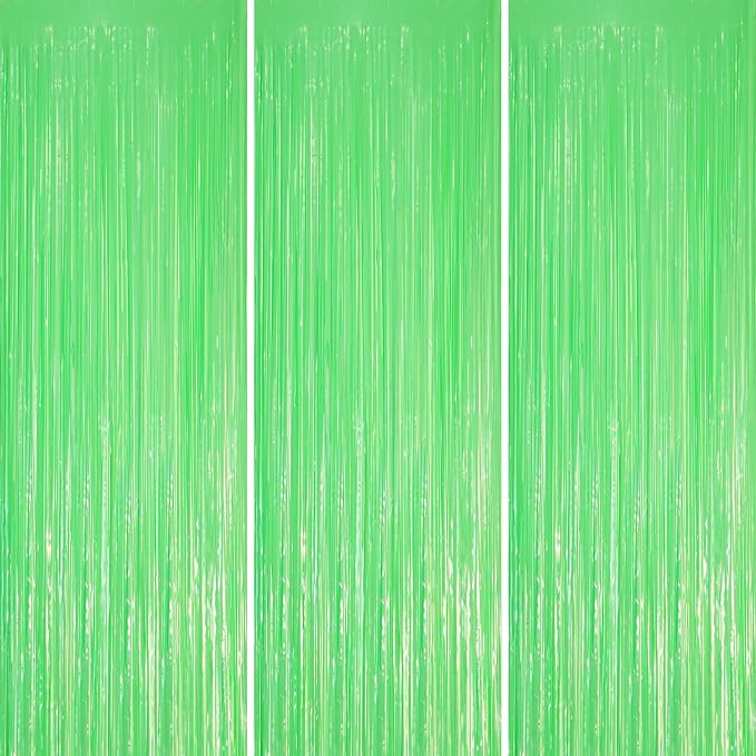 Voircoloria Pastel Green Foil Fringe Backdrop Curtains, 3 Pack | Tinsel by Voircoloria