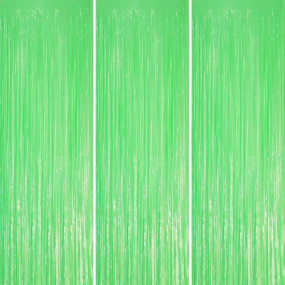 Voircoloria Pastel Green Foil Fringe Backdrop Curtains, 3 Pack | Tinsel by Voircoloria