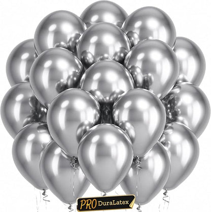Pro Duralatex Metallic Silver Extra-Thick Balloons 120 Pack 10 inch | Silver by Bezente