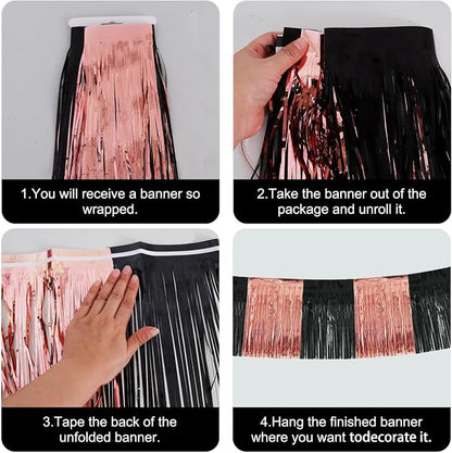 BEISHIDA Black Rose Fringe Garland Banner 30ft Wall Tinsel Foil Streamers | - Image 3
