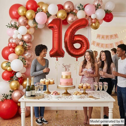 Red Number 16 Balloon 40 Inch, Foil Numeral - Image 7