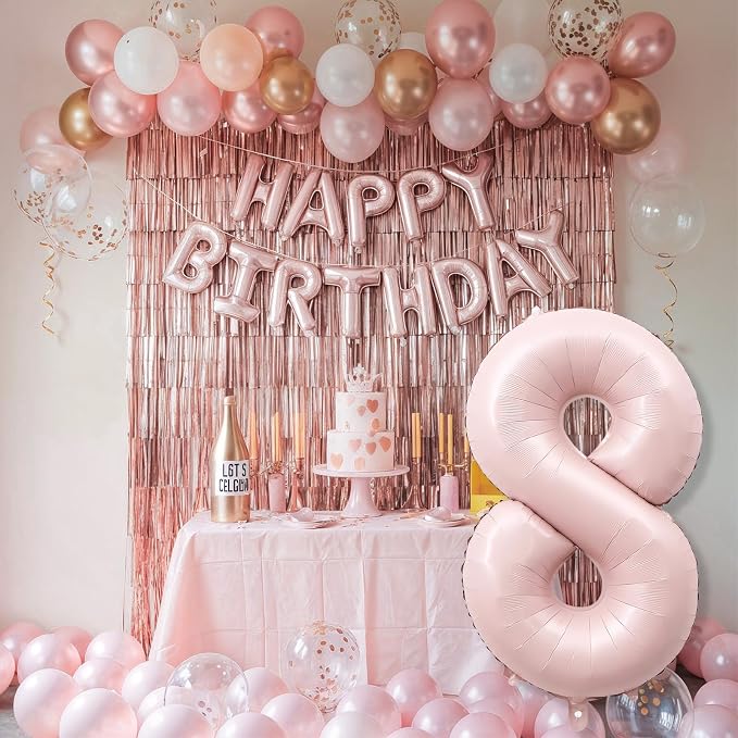 Foil 8 Balloon, Dusty Light Pink Big Number 8 Balloons - Image 7