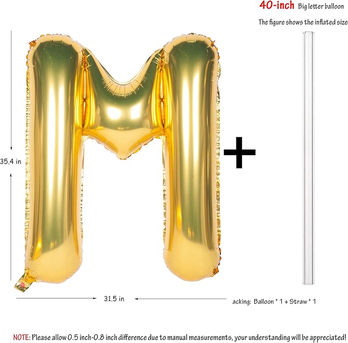 Letter Balloons 40 Inch Giant Jumbo Helium Foil Mylar Gold M | - Image 2