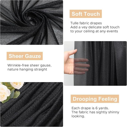 Black Wedding Arch Draping Fabric Backdrop Drapes Sheer 6 Panels | 28.7"x20FT - Image 2