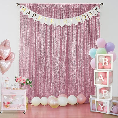 Sugargirl Pink Sequin Backdrop Curtain 4FTx8FT Glitter Pink Background Drapes - Image 3