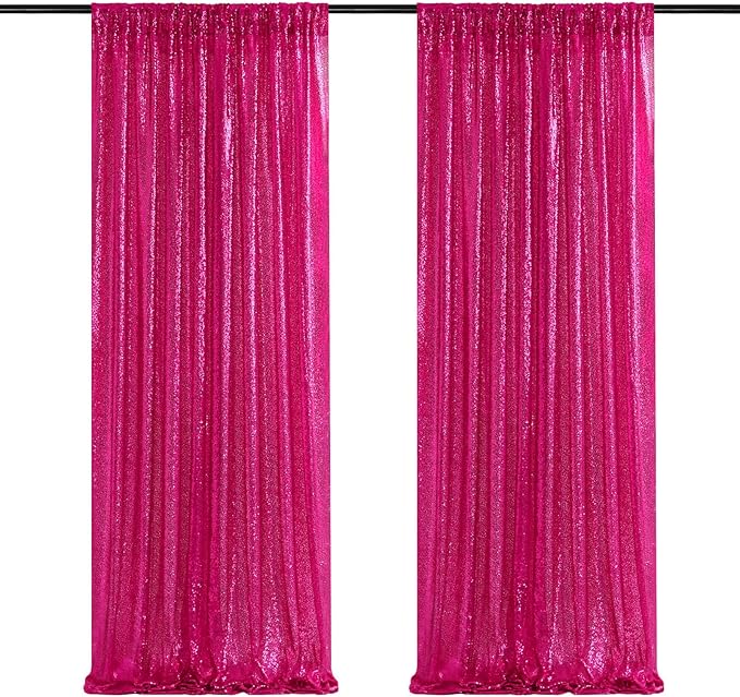 Fuchsia Sequin Backdrop Curtain Panels Stage 2 Pieces 2FTx8FT Wedding Party by SoarDream
