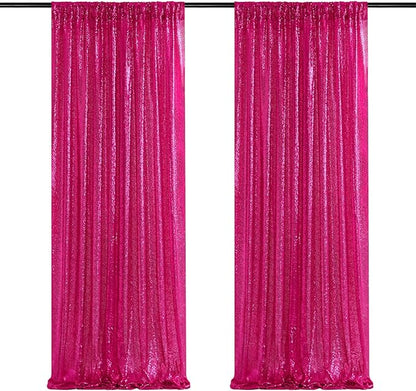 Fuchsia Sequin Backdrop Curtain Panels Stage 2 Pieces 2FTx8FT Wedding Party by SoarDream
