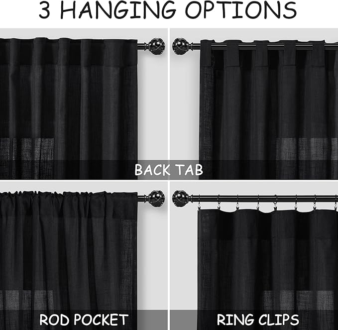 Black Linen Curtains 90 Inches Long - Image 2