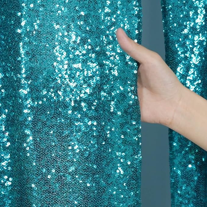 Poise3EHome 2Pcs 2Ft x 8Ft Teal Sequin Backdrop Curtains, Glitter Photography - Image 3
