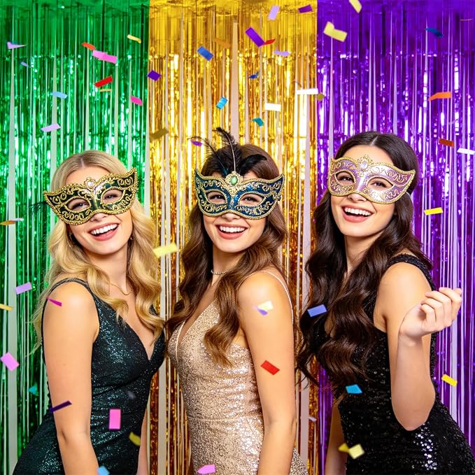 jijAcraft Purple Gold Green Tinsel Foil Fringe Curtain, 2 Pack 3.2x6.5 Feet - Image 4