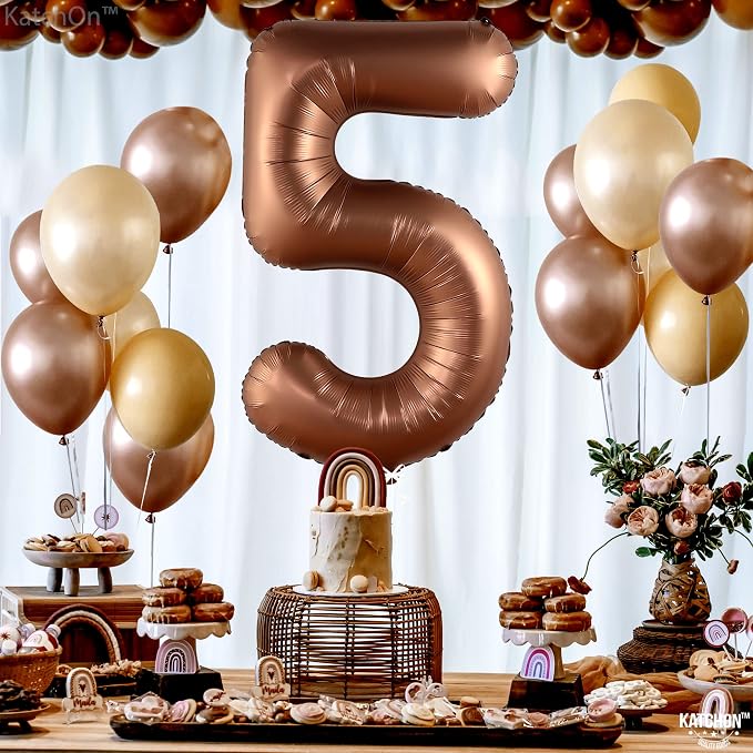 KatchOn Coffee Brown Number 5 Balloon 40 Inch, 5 Birthday Decorations | Number - Image 2