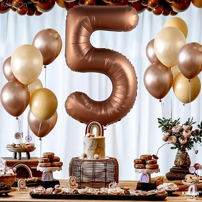 KatchOn Coffee Brown Number 5 Balloon 40 Inch, 5 Birthday Decorations | Number - Image 2