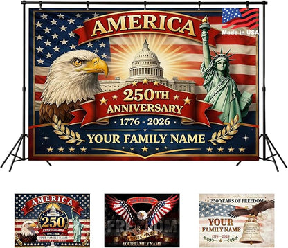 American 250th Anniversary Custom Backdrop 1776-2026, 250 Years of Freedom by Acoweno