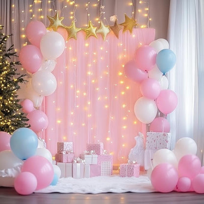 Tulle Backdrop Curtains with Lights Pink 10x10ft Sheer Curtain Backdrop | Tulle - Image 8