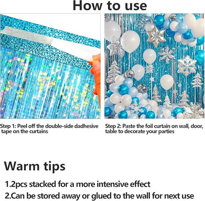 4 Packs Blue Foil Fringe Curtain, Light Blue Glitter Metallic Tinsel Backdrop - Image 7
