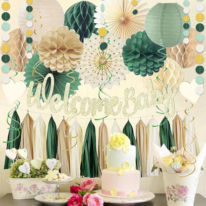 Sage Green Baby Shower Decorations Boys Safari Welcome Baby Sign Olive Green - Image 4